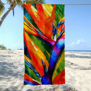 Toalla De Playa Flor tropical abstracta de ave del paraíso 