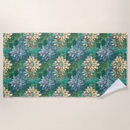 Toalla De Playa Flor verde turquesa blanca Aqua
