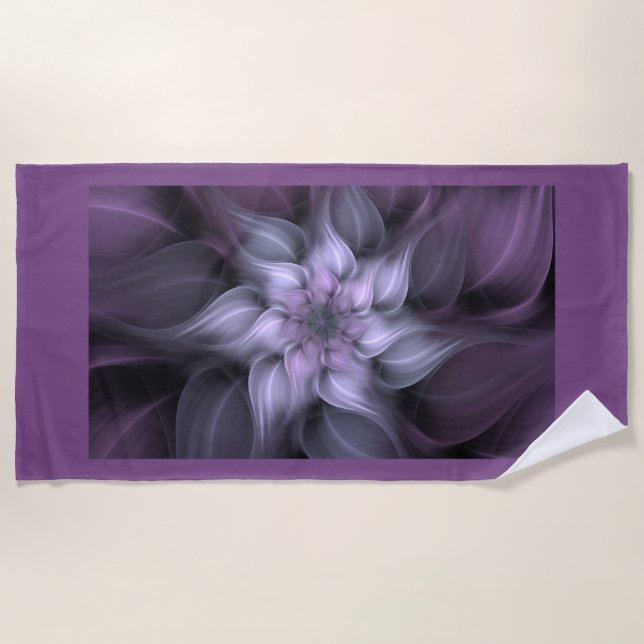 Toalla De Playa Flor violeta fractal (Anverso)