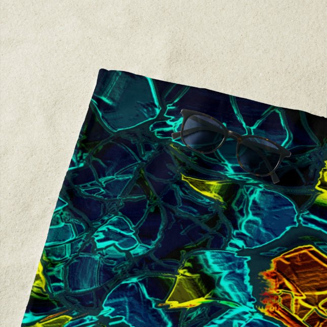 Toalla De Playa Flor virtual em azul gradiente, estilhaçada (In situ)