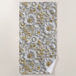 Toalla De Playa Flora de Flora 3D decorativa de oro blanco