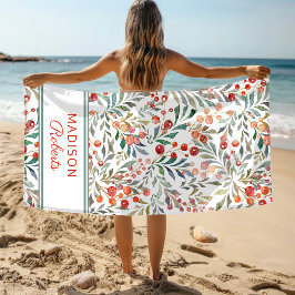 Toalla De Playa Floral acuarela de vacaciones personalizada para n