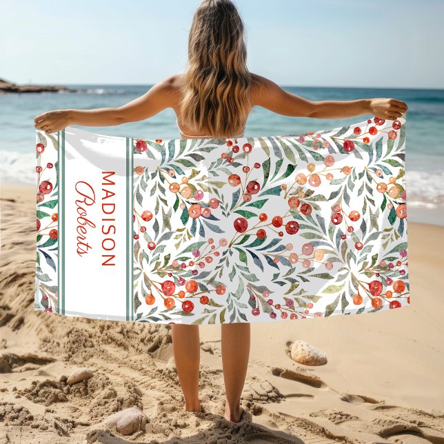Toalla De Playa Floral acuarela de vacaciones personalizada para n (Subido por el creador)