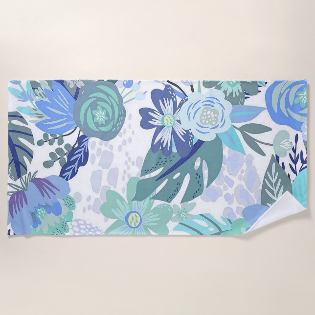 Toalla De Playa Floral azul (Anverso)