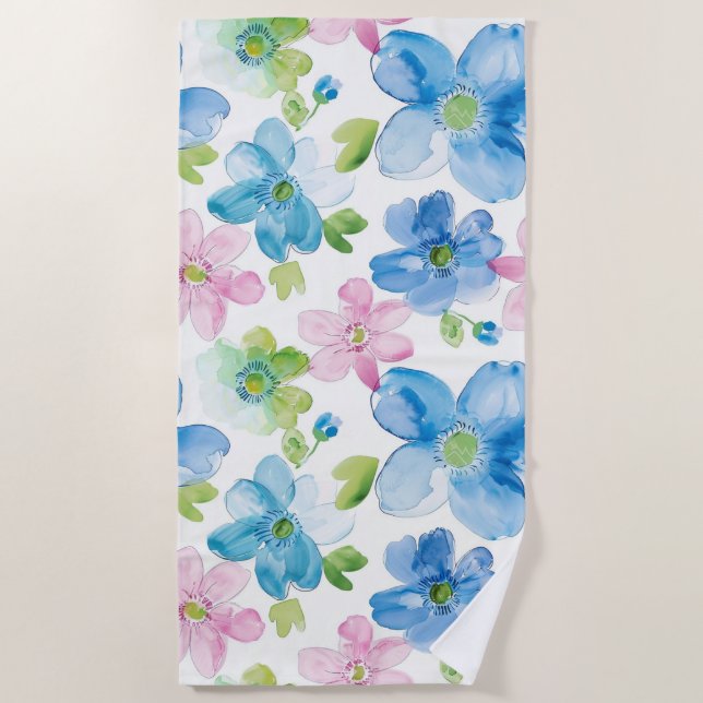 Toalla De Playa Floral azul verde rosa de moda (Anverso)