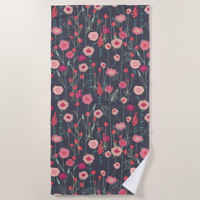 Toalla De Playa Floral Boho Pink Black (Anverso)