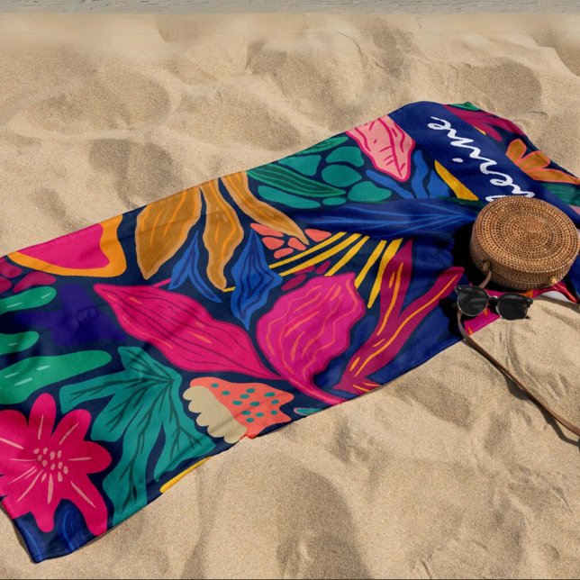 Toalla De Playa Floral colorida tropical brillante personalizada (Subido por el creador)
