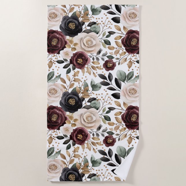 Toalla De Playa Floral crema burgundy chic   (Anverso)