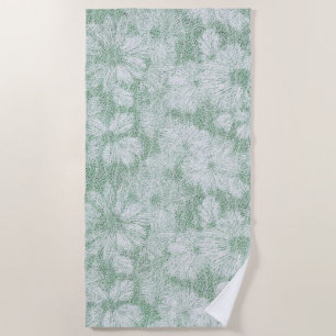Toalla De Playa Floral Daisy Terciopelo Verde Menta