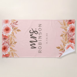 Toalla De Playa Floral de acuarela Sra. Date