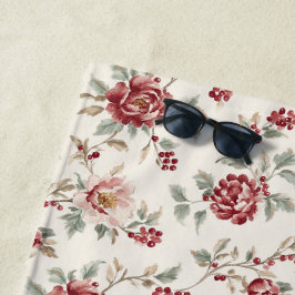 Toalla De Playa Floral de Crema Roja Pretty Chic
