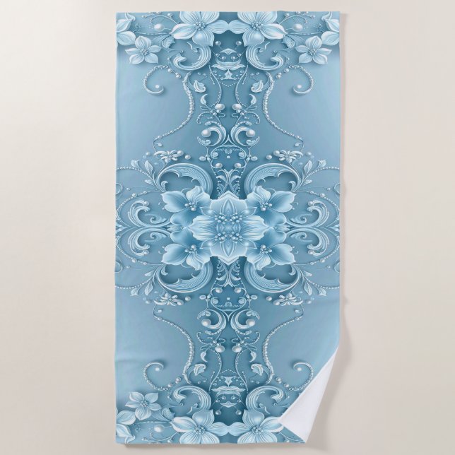 Toalla de Playa Floral Decorativa Azul (Anverso)
