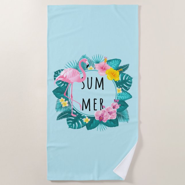 Toalla De Playa Floral Flamingo Summer Bliss (Anverso)