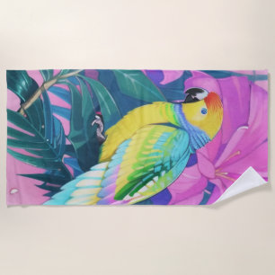 Toalla De Playa Floral/hawaiano/tropical/loro