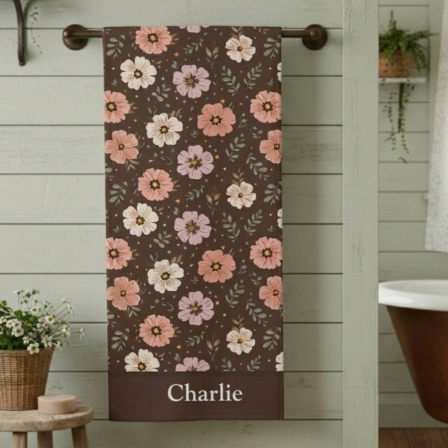 Toalla De Playa Floral Marrón Personalizado (Subido por el creador)