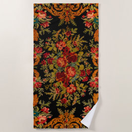 Toalla De Playa Floral negra