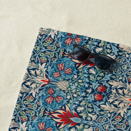 Toalla De Playa Floral pattern on green leaves blue background