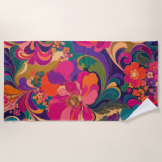 Toalla De Playa Floral psicodélico de lujo de los 60 tonos joya