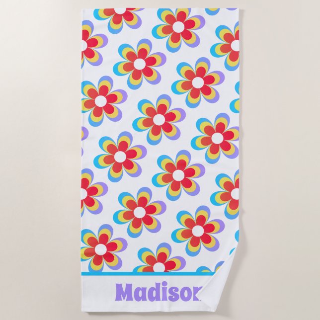 Toalla De Playa Floral retro personalizada (Anverso)