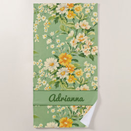 Toalla De Playa Floral Retro Verde