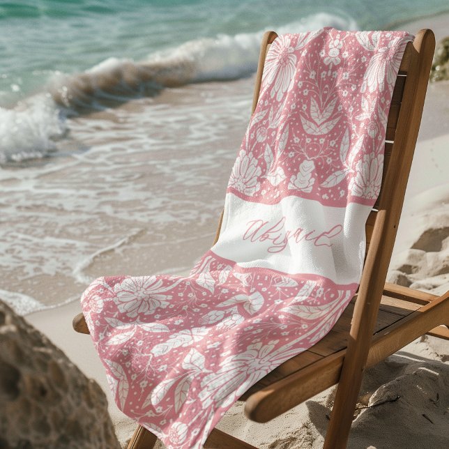 Toalla De Playa Floral rosa personalizada William Morris Style (Subido por el creador)