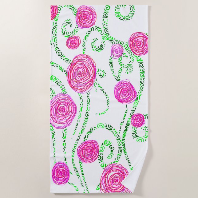 Toalla De Playa Floral rosa y verde (Anverso)