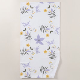 Toalla de playa floral suave púrpura y amarillo