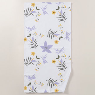 Toalla de playa floral suave púrpura y amarillo