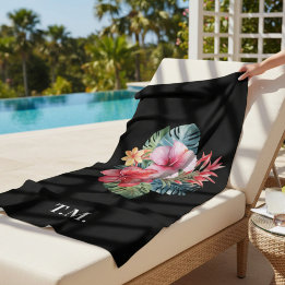 Toalla De Playa Floral tropical monogramada