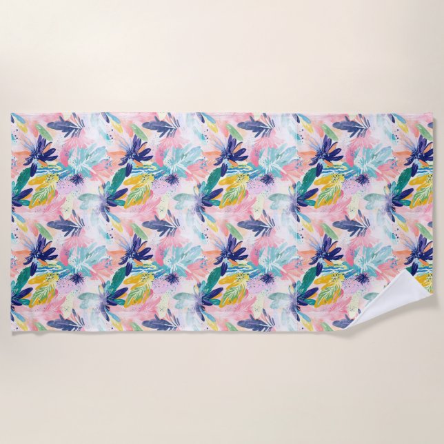 Toalla de playa floral tropical pastel (Anverso)