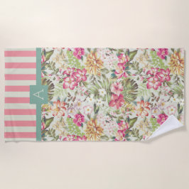 Toalla De Playa Floral y franjas hawaianas | Inicial