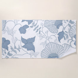 Toalla De Playa Flores azules japonesas de fondo blanco