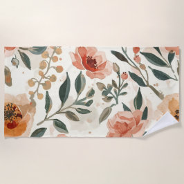 Toalla De Playa Flores Botánicas de Acuarela Naranja Pintura