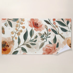 Toalla De Playa Flores Botánicas de Acuarela Naranja Pintura