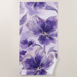 Toalla De Playa Flores de Acuarela Violeta Florecen Pintadas