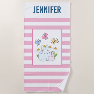 Toalla De Playa Flores de Bunnie y mariposas personalizadas