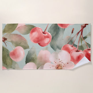 Toalla De Playa Flores de cerezo y cerezas Arte de primavera 