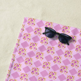 Toalla De Playa Flores de color rosa lavanda con estampado de ging