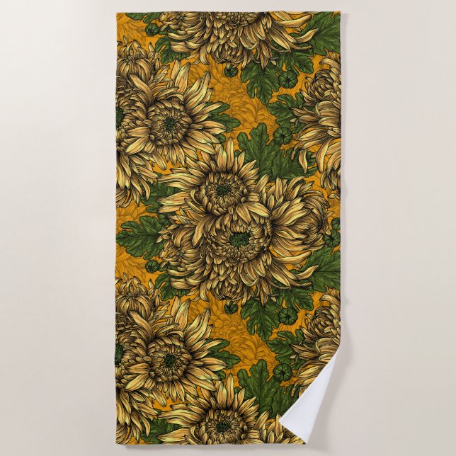 Toalla De Playa Flores de crisantemo amarillo (Anverso)