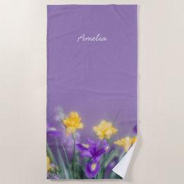 Toalla De Playa Flores de Iris Personalizadas de Color Púrpura y A