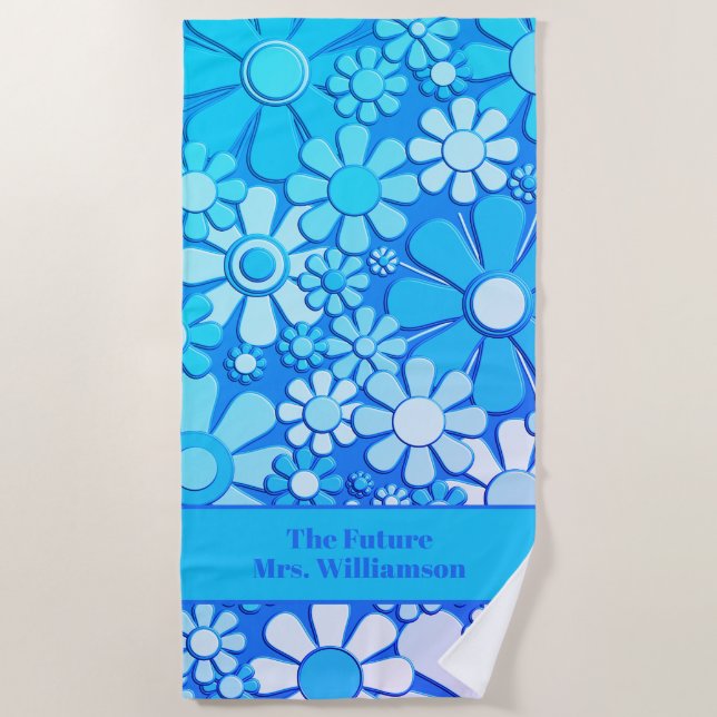 Toalla De Playa Flores de jardín retro 60 70 Patrón floral Novia (Anverso)