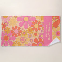 Toalla De Playa Flores de jardín retro 60 70 Patrón floral Novia