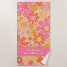Toalla De Playa Flores de jardín retro 60 70 Patrón floral Novia