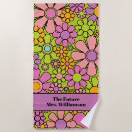 Toalla De Playa Flores de jardín retro 60 70 Patrón floral Novia