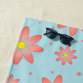 Toalla De Playa Flores de margarita delicadas de color rosa y azul