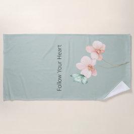 Toalla De Playa Flores de orquídea rosa mariposa verde menta