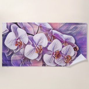 Toalla De Playa Flores de orquídea rosa morado lindo dibujando