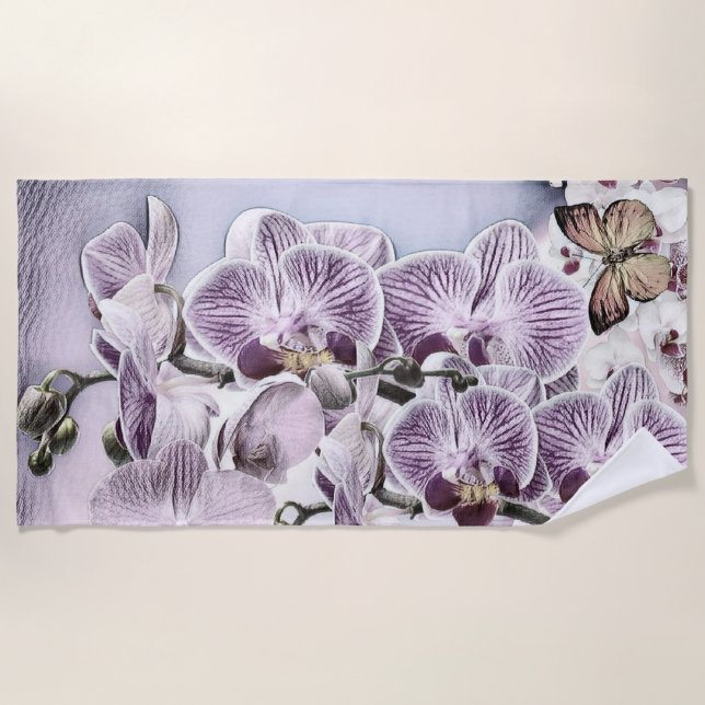 Toalla De Playa Flores de orquídea y dibujos de mariposas lindos r (Anverso)
