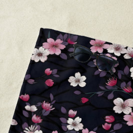Toalla De Playa Flores de Sakura rosada negra, diseño de patrones,