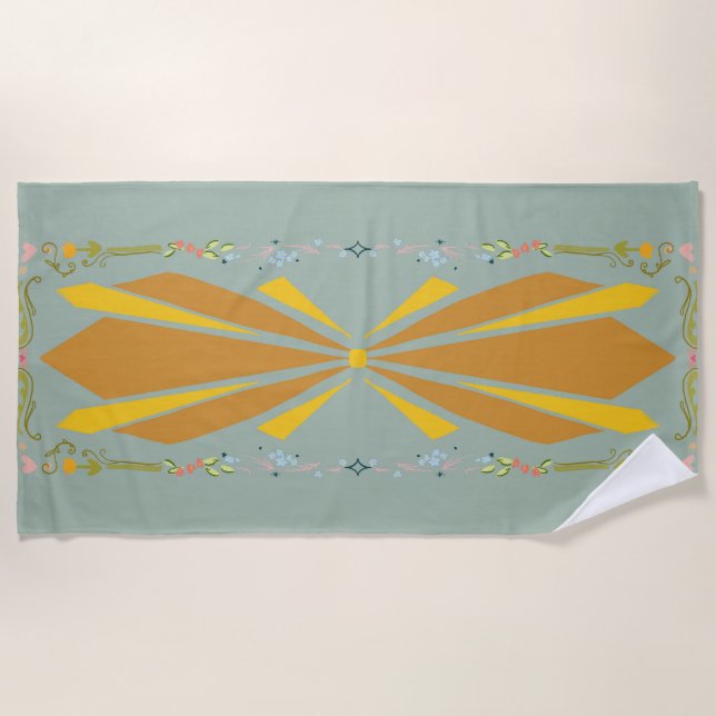 Toalla De Playa Flores Deco Burst + Patina (Anverso)